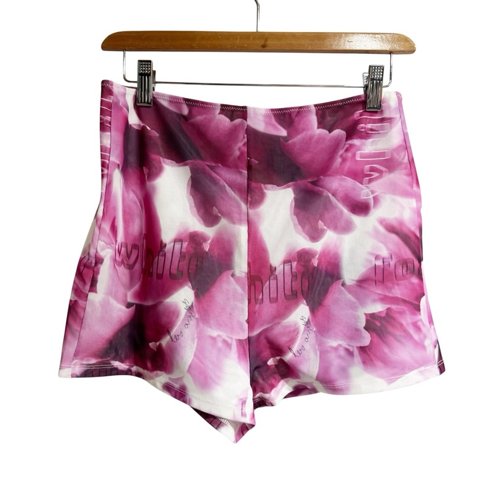 White Fox Women Large Purple Orchid Mesh Shorts Pull On Hot Pants High Waist